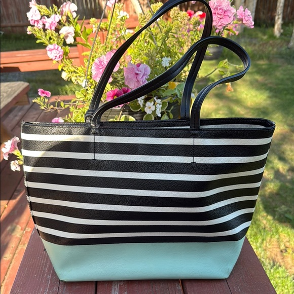 Kate Spade Black and Mint Striped Tote - Picture 2 of 12